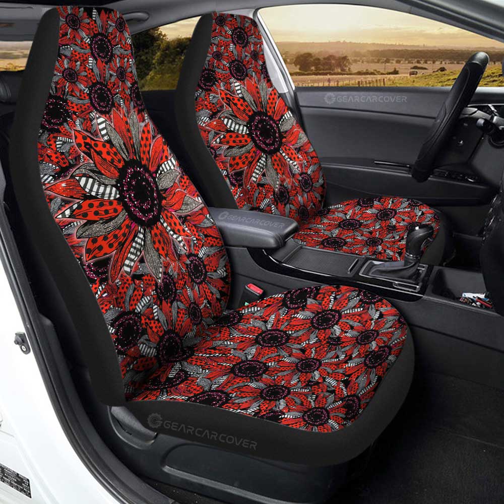 Red and Black Glitter Polka Dot Sunflower Car Seat Covers Custom - Gearcarcover - 3