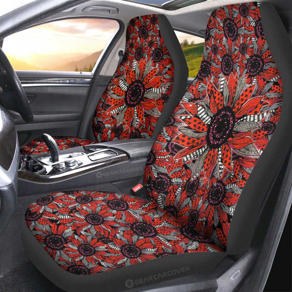 Red and Black Glitter Polka Dot Sunflower Car Seat Covers Custom - Gearcarcover - 4