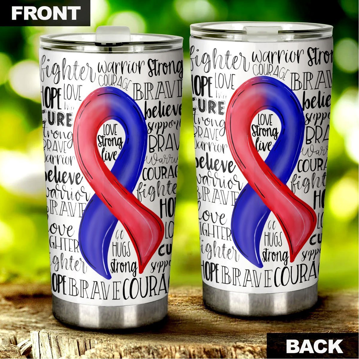 Red and Blue Ribbon CHD Awareness Tumbler Cup Custom Stainless Steel - Gearcarcover - 2