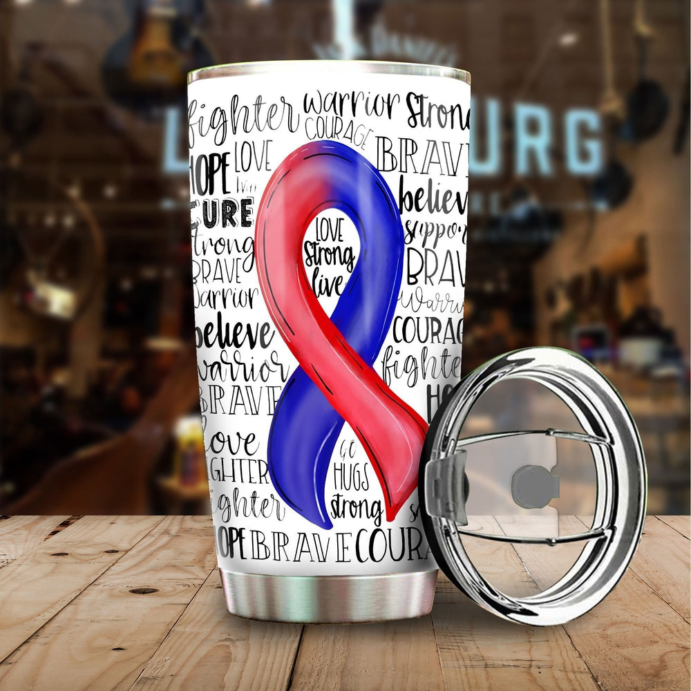 Red and Blue Ribbon CHD Awareness Tumbler Cup Custom Stainless Steel - Gearcarcover - 1