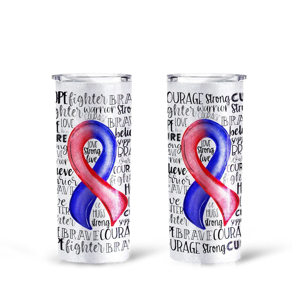 Red and Blue Ribbon CHD Awareness Tumbler Cup Custom Tall Glitter - Gearcarcover - 1