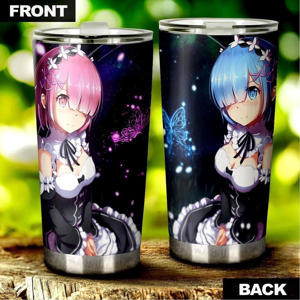 Rem And Ram Tumbler Cup Custom Re Zero Anime Car Accessories - Gearcarcover - 2
