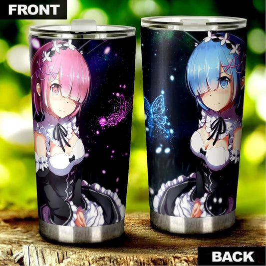 Rem And Ram Tumbler Cup Custom Re Zero Anime Car Accessories - Gearcarcover - 2