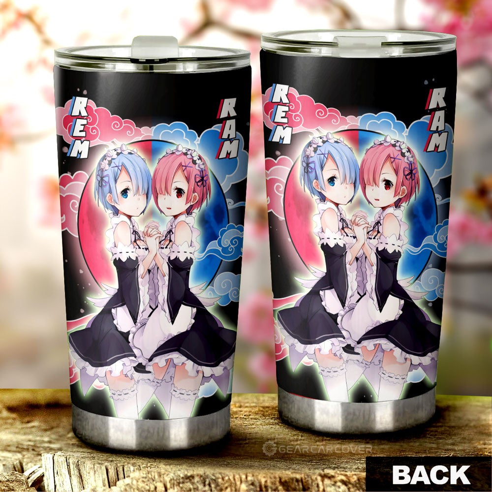 Rem And Ram Tumbler Cup Custom Re:Zero Anime Car Accessoriess - Gearcarcover - 3