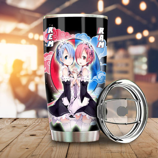 Rem And Ram Tumbler Cup Custom Re:Zero Anime Car Accessoriess - Gearcarcover - 1