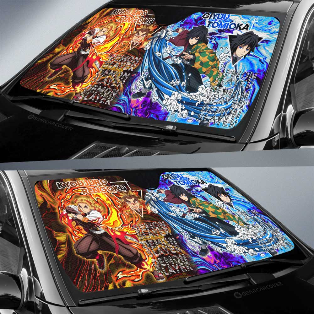 Rengoku And Giyuu Car Sunshade Custom Demon Slayer Anime Car Accessories - Gearcarcover - 3