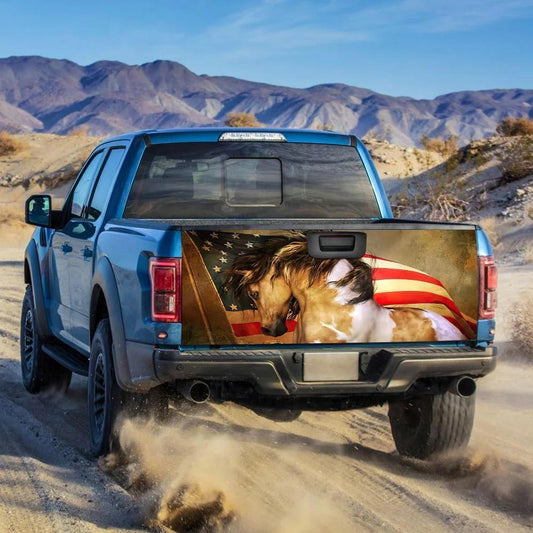 Running Horse Truck Tailgate Decal Custom Vintage American Flag Car Accessories - Gearcarcover - 2