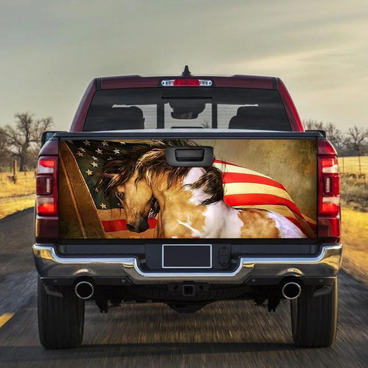 Running Horse Truck Tailgate Decal Custom Vintage American Flag Car Accessories - Gearcarcover - 1
