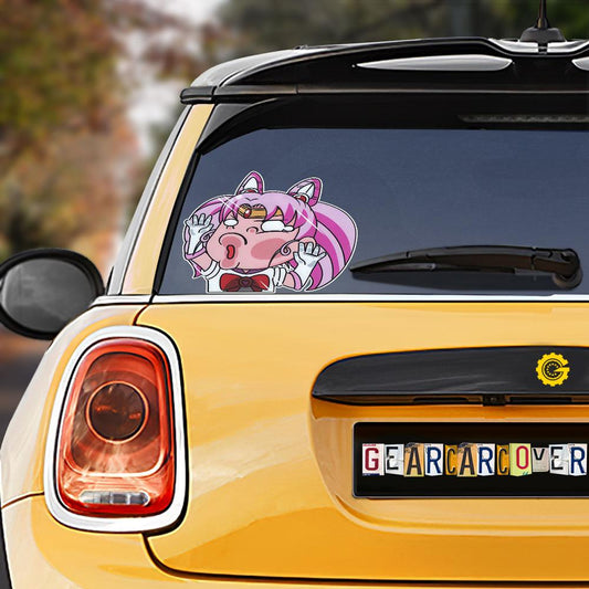 Sailor Chibi Moon Hitting Glass Car Sticker Custom Sailor Moon Anime Car Accessories For Anime Fans - Gearcarcover - 1