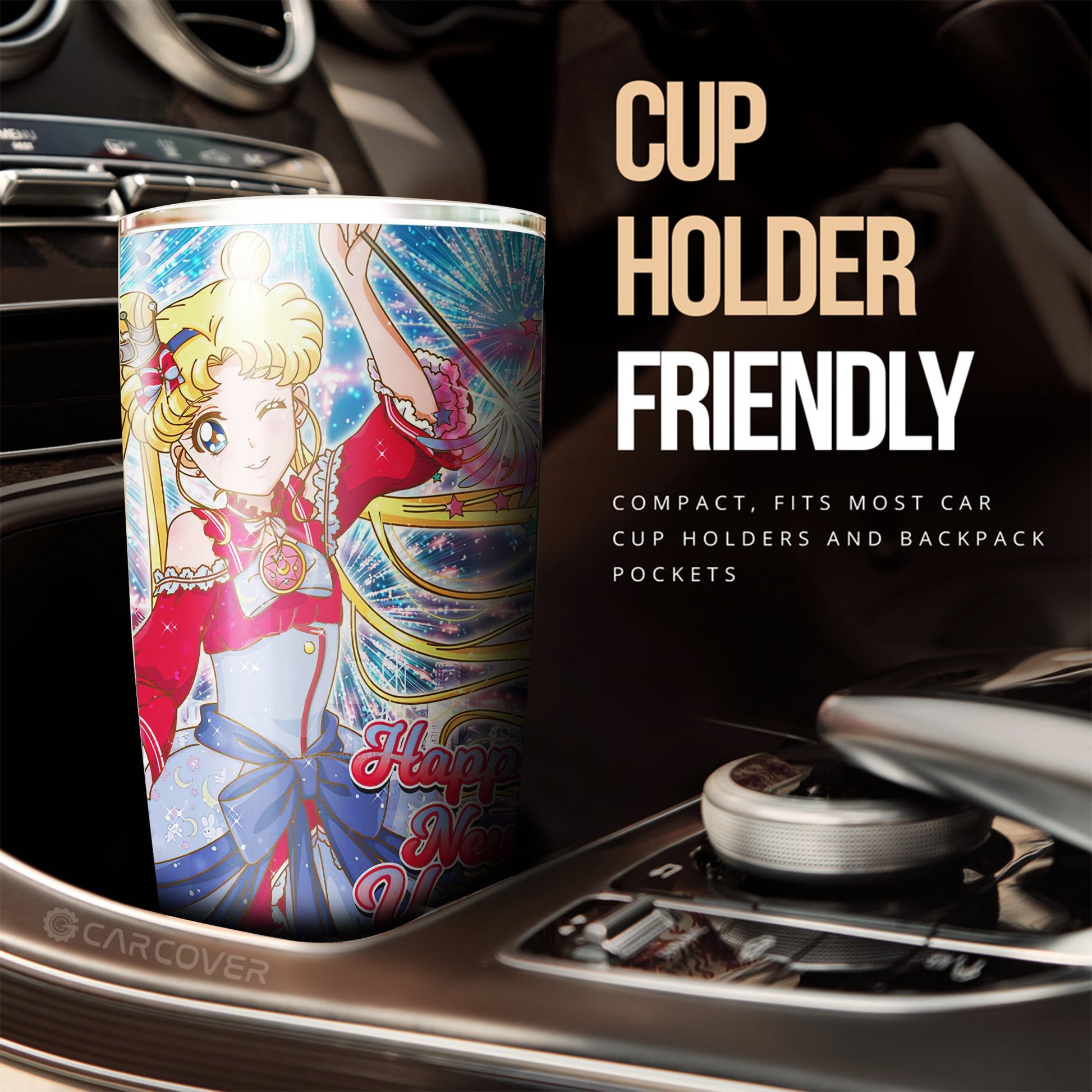 Sailor Moon Tumbler Cup Custom Happy New Year Anime Car Accessories - Gearcarcover - 2