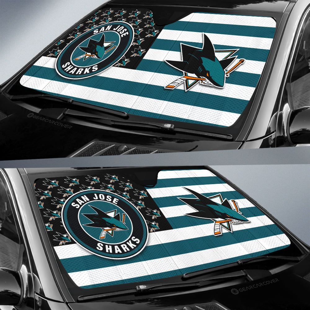 San Jose Sharks Car Sunshade Custom US Flag Style - Gearcarcover - 2