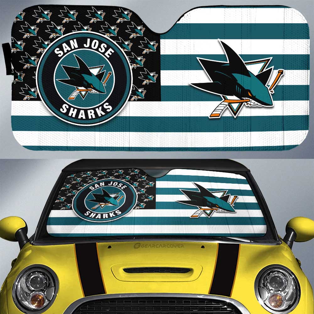 San Jose Sharks Car Sunshade Custom US Flag Style - Gearcarcover - 1