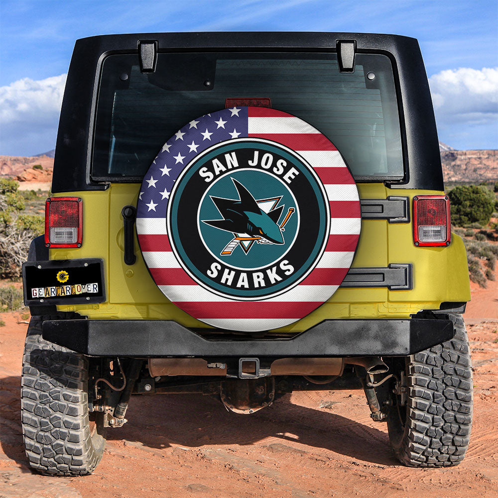San Jose Sharks Spare Tire Covers Custom US Flag Style - Gearcarcover - 2