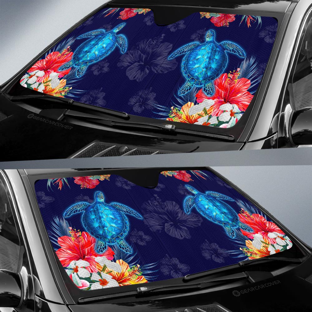 Sea Turtle Car Sunshade Custom Hibiscus Flower Car Accessories - Gearcarcover - 2