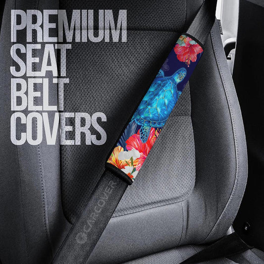 Sea Turtle Seat Belt Covers Custom Hibiscus Flower Car Accessories - Gearcarcover - 2