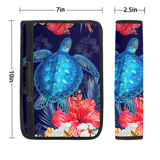 Sea Turtle Seat Belt Covers Custom Hibiscus Flower Car Accessories - Gearcarcover - 1