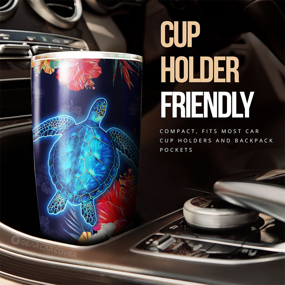 Sea Turtle Tumbler Custom Hibiscus Flower Car Accessories - Gearcarcover - 2