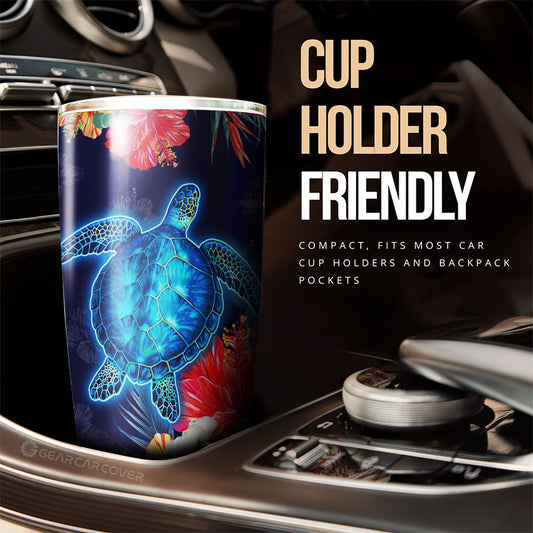 Sea Turtle Tumbler Custom Hibiscus Flower Car Accessories - Gearcarcover - 2
