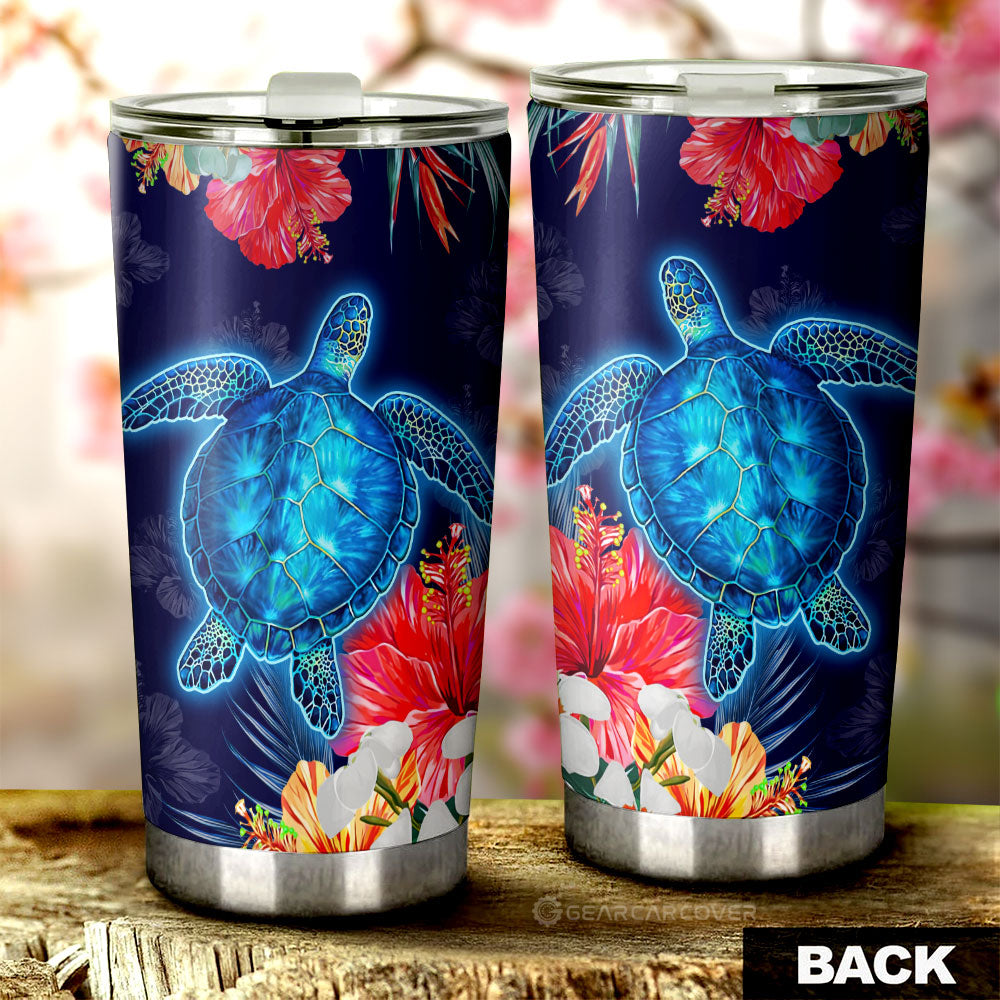 Sea Turtle Tumbler Custom Hibiscus Flower Car Accessories - Gearcarcover - 3