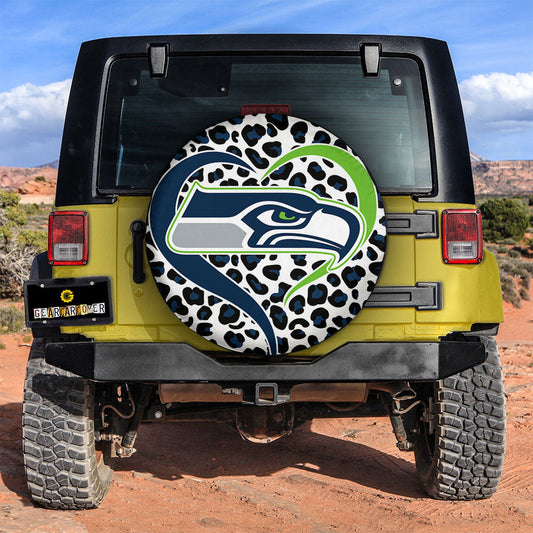 Seattle Seahawks Spare Tire Cover Custom Leopard Heart For Fans - Gearcarcover - 2