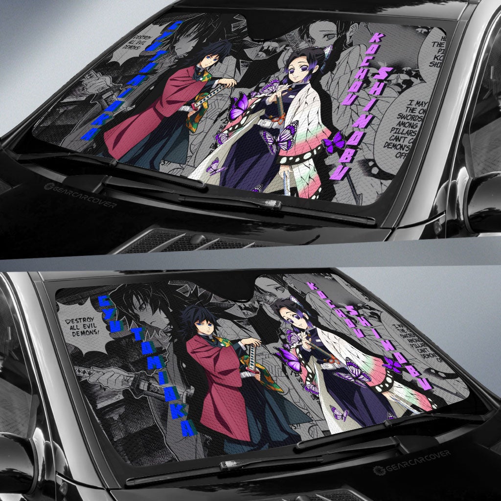 Shinobu And Giyuu Car Sunshade Custom Demon Slayer Anime Mix Mangas - Gearcarcover - 2