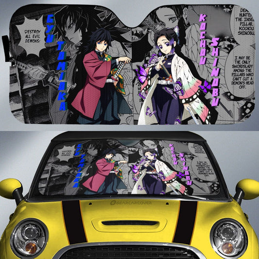 Shinobu And Giyuu Car Sunshade Custom Demon Slayer Anime Mix Mangas - Gearcarcover - 1