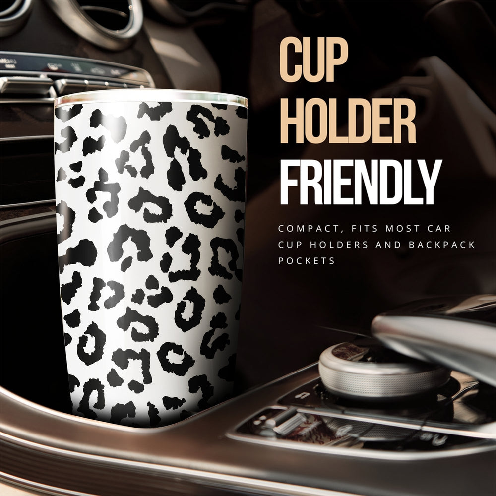 Snow Leopard Skin Tumbler Cup Custom Stainless Steel Car Accessories - Gearcarcover - 3