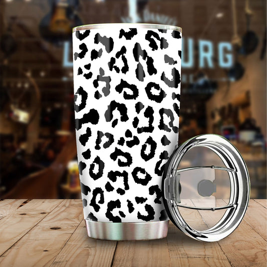 Snow Leopard Skin Tumbler Cup Custom Stainless Steel Car Accessories - Gearcarcover - 1
