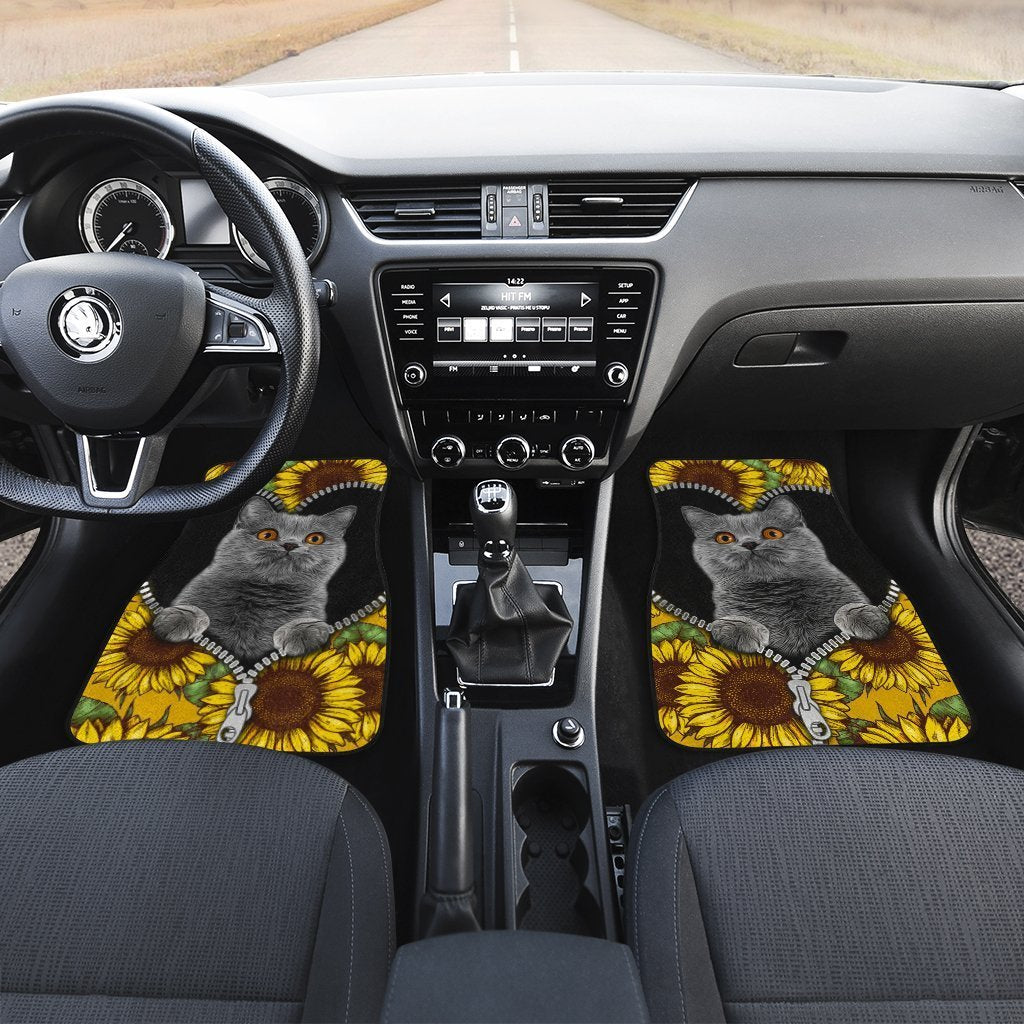 Sunflower British Short Hair Cat Car Floor Mats Custom Cat Car Accessories - Gearcarcover - 3