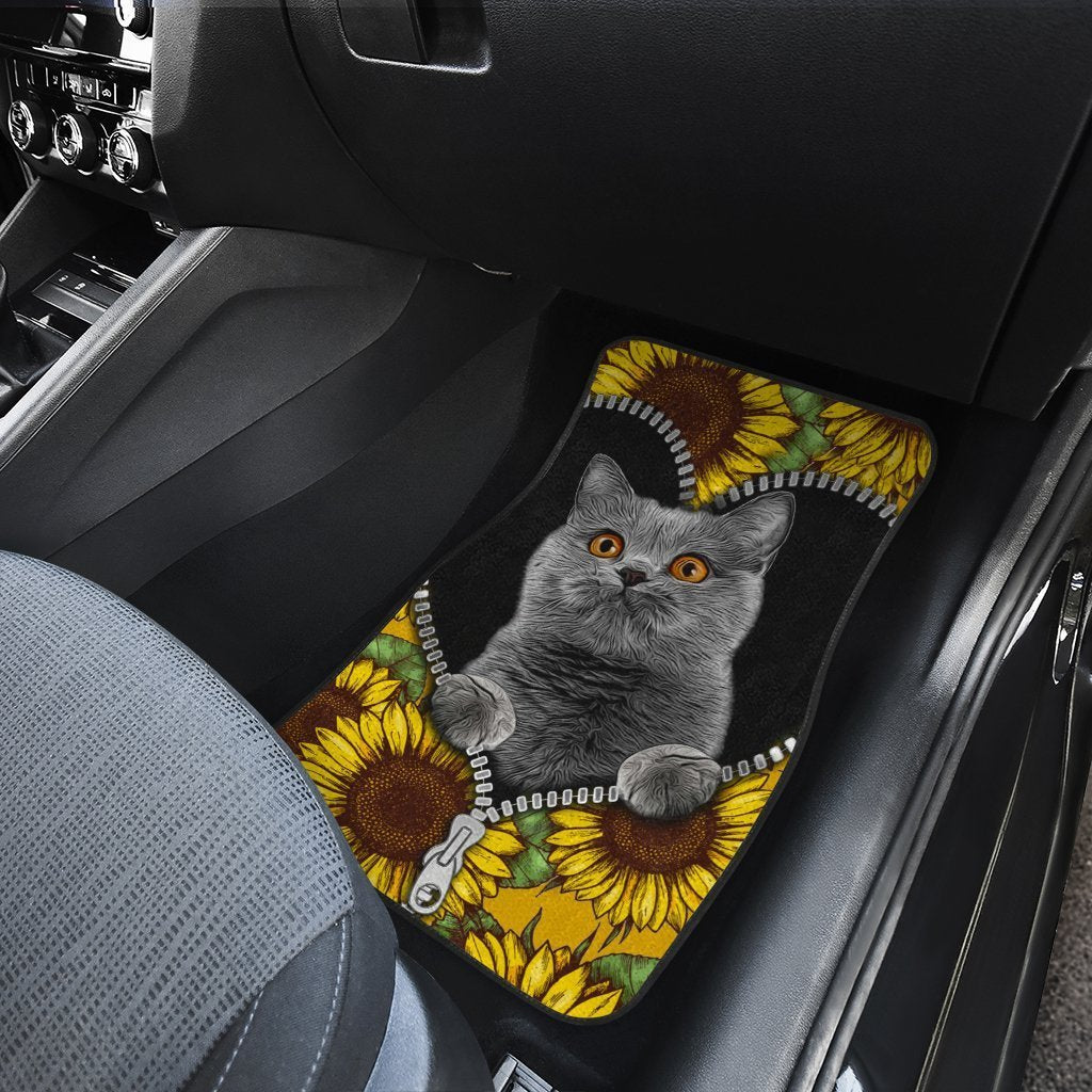 Sunflower British Short Hair Cat Car Floor Mats Custom Cat Car Accessories - Gearcarcover - 4