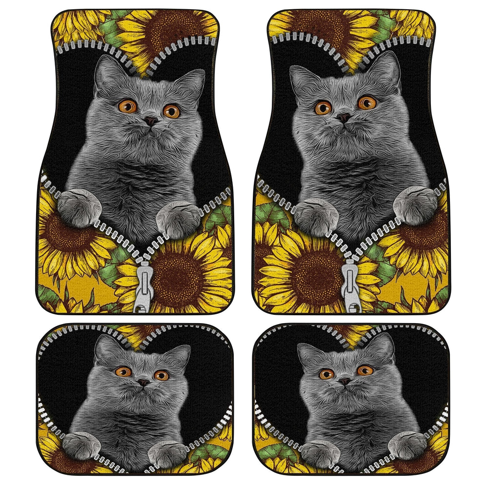 Sunflower British Short Hair Cat Car Floor Mats Custom Cat Car Accessories - Gearcarcover - 1
