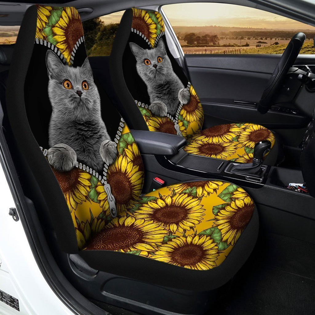 Sunflower British Short Hair Cat Car Seat Covers Custom Cat Car Accessories Gift Idea For Cat Lovers - Gearcarcover - 2