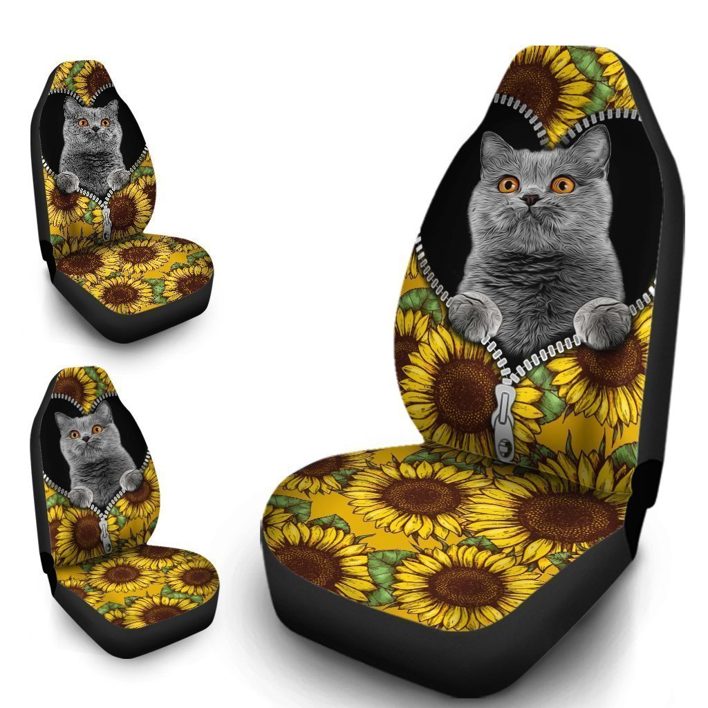 Sunflower British Short Hair Cat Car Seat Covers Custom Cat Car Accessories Gift Idea For Cat Lovers - Gearcarcover - 4