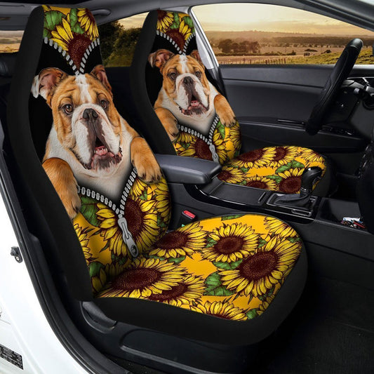 Sunflower Bulldog Car Seat Covers Custom Car Accessories For Bulldog Owners - Gearcarcover - 2