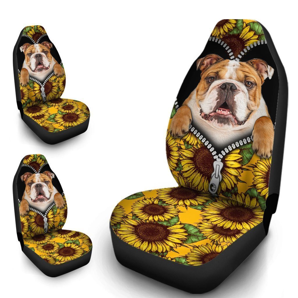 Sunflower Bulldog Car Seat Covers Custom Car Accessories For Bulldog Owners - Gearcarcover - 4
