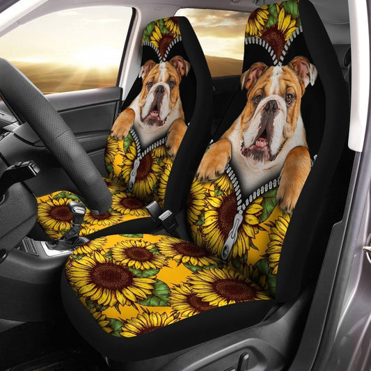 Sunflower Bulldog Car Seat Covers Custom Car Accessories For Bulldog Owners - Gearcarcover - 1