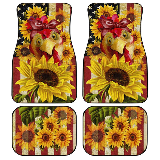 Sunflower Chicken Car Floor Mats Custom US Flag Farm Animal Car Accessories - Gearcarcover - 1