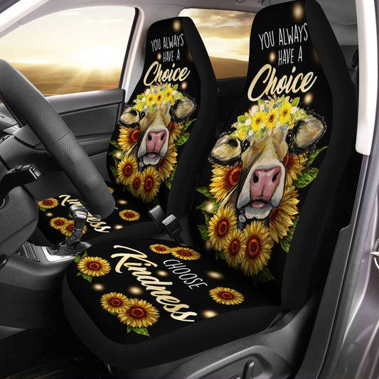 Sunflower Cow Car Seat Covers Custom Choose Kindness Cow Car Accessories - Gearcarcover - 2