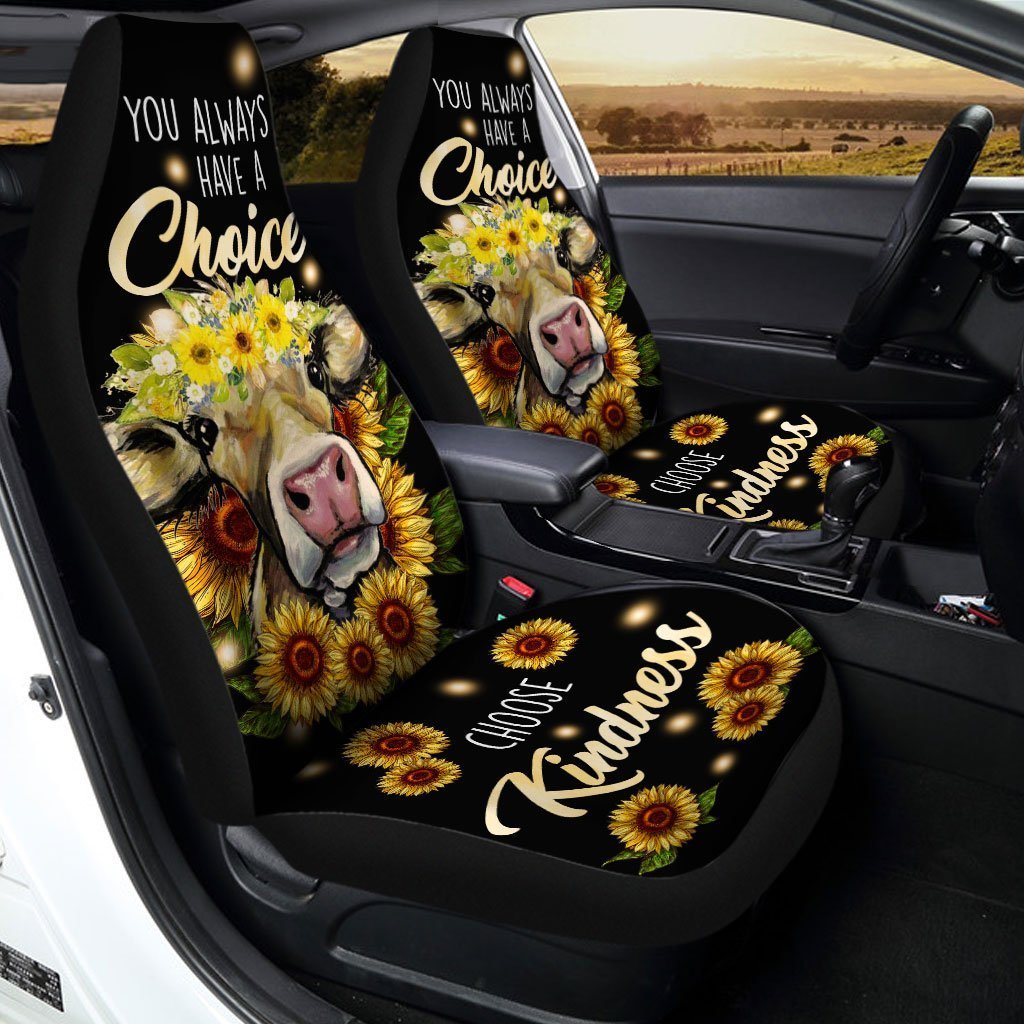 Sunflower Cow Car Seat Covers Custom Choose Kindness Cow Car Accessories - Gearcarcover - 3