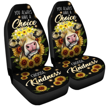 Sunflower Cow Car Seat Covers Custom Choose Kindness Cow Car Accessories - Gearcarcover - 1