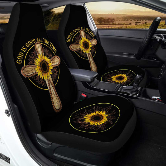 Sunflower Cross Car Seat Covers God Is Good All The Time Car Accessories - Gearcarcover - 2