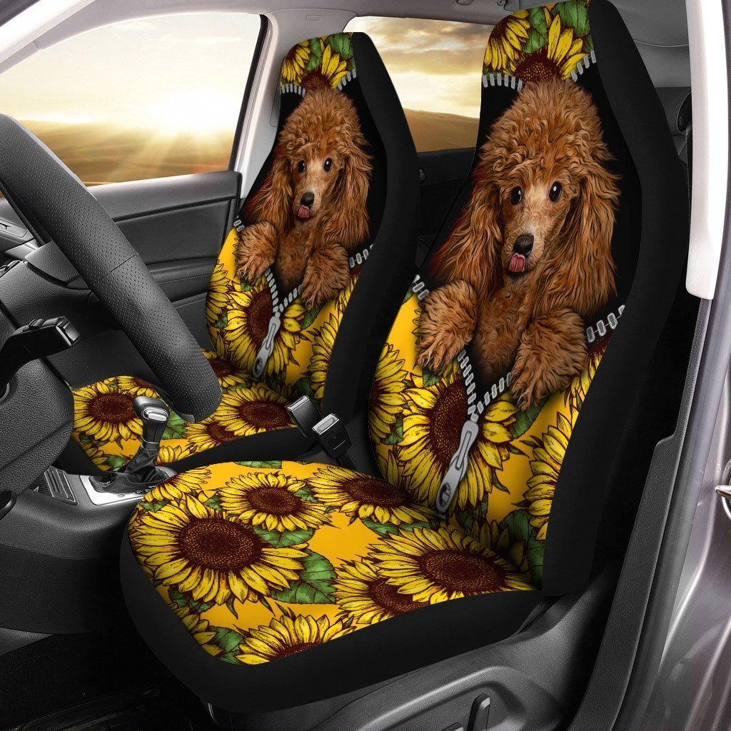 Sunflower Cute Poodle Car Seat Covers Custom Car Accessories For Poodle Owners - Gearcarcover - 1