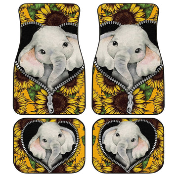 Sunflower Elephant Car Floor Mats Custom Cute Car Accessories - Gearcarcover - 1