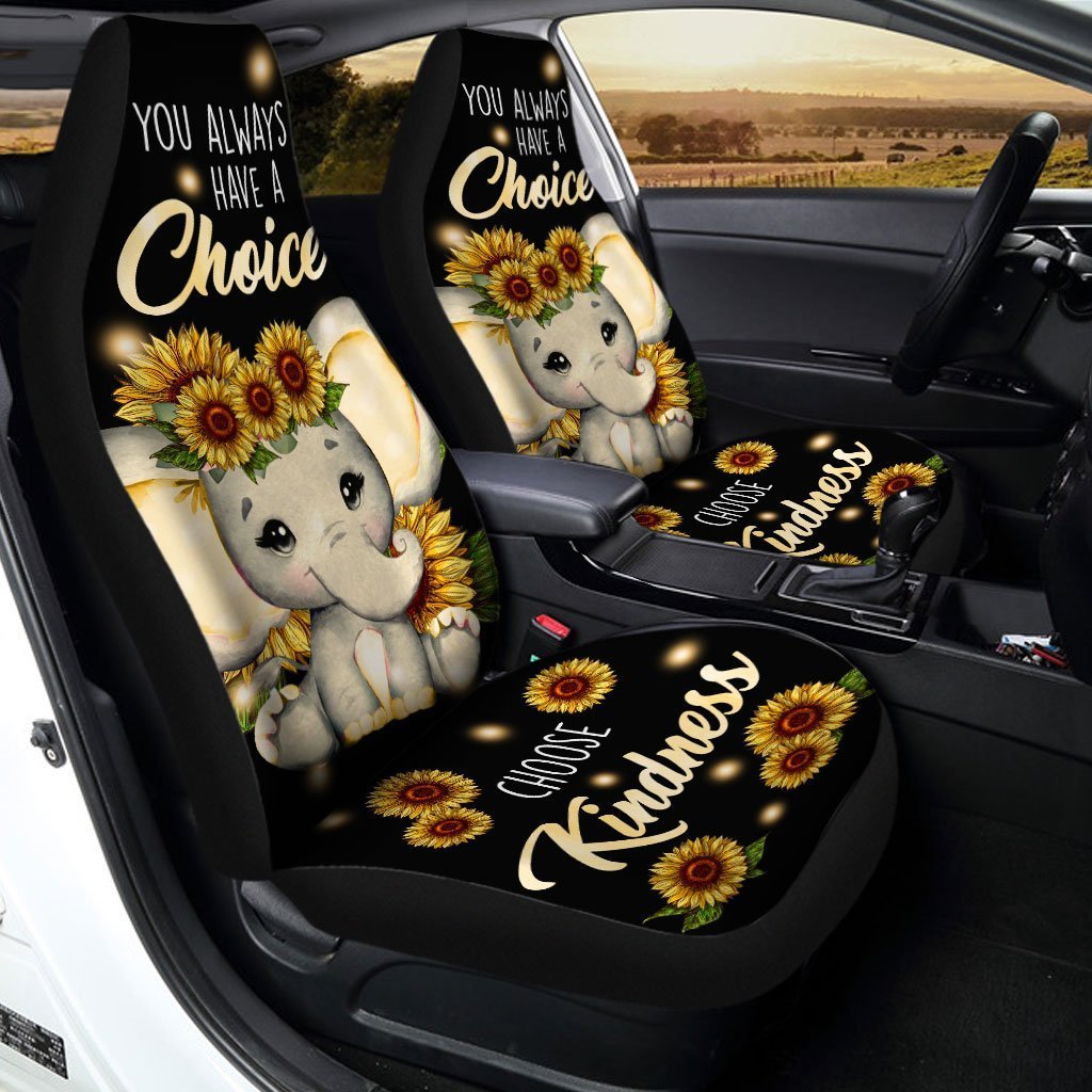 Sunflower Elephant Car Seat Covers Custom Elephant Car Accessories - Gearcarcover - 2