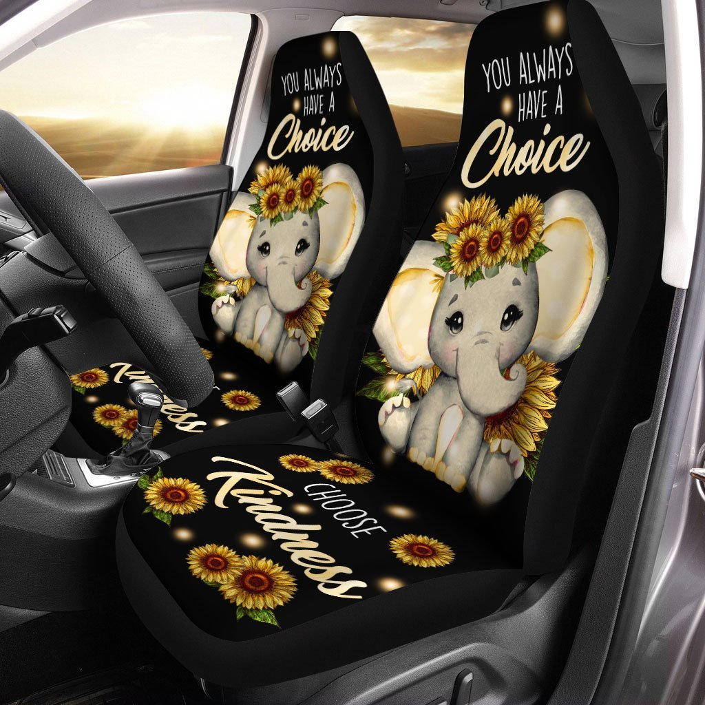 Sunflower Elephant Car Seat Covers Custom Elephant Car Accessories - Gearcarcover - 1