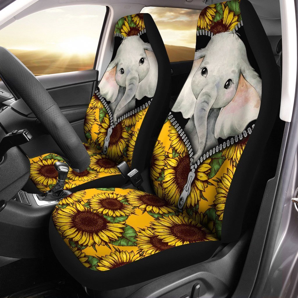 Sunflower Elephant Car Seat Covers Cute Car Accessories - Gearcarcover - 1