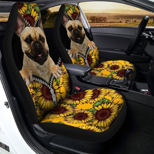 Sunflower French Bulldog Car Seat Covers Custom Car Accessories For French Bulldog Owners - Gearcarcover - 2