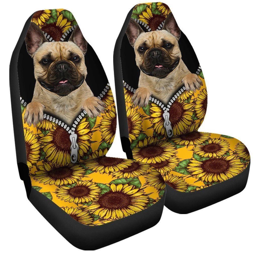 Sunflower French Bulldog Car Seat Covers Custom Car Accessories For French Bulldog Owners - Gearcarcover - 3