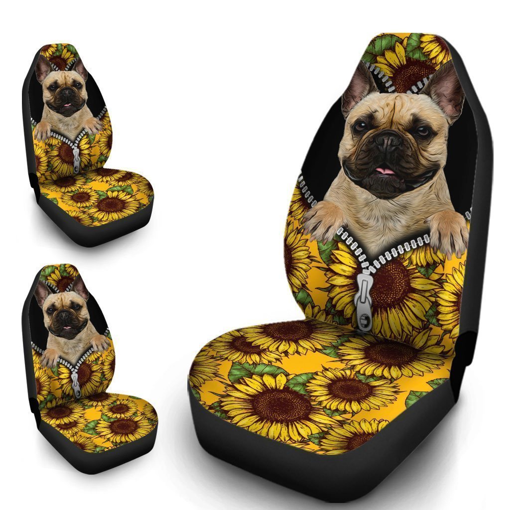 Sunflower French Bulldog Car Seat Covers Custom Car Accessories For French Bulldog Owners - Gearcarcover - 4