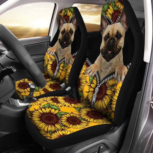 Sunflower French Bulldog Car Seat Covers Custom Car Accessories For French Bulldog Owners - Gearcarcover - 1